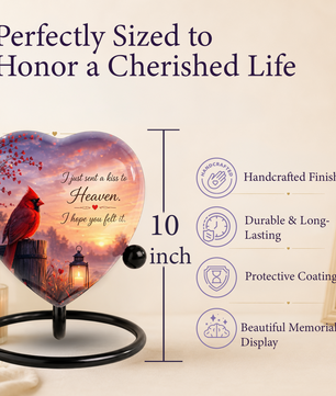 Cardinal Memorial Heart Urn, Adult Cremation Urn and Adult Urns for Ashes