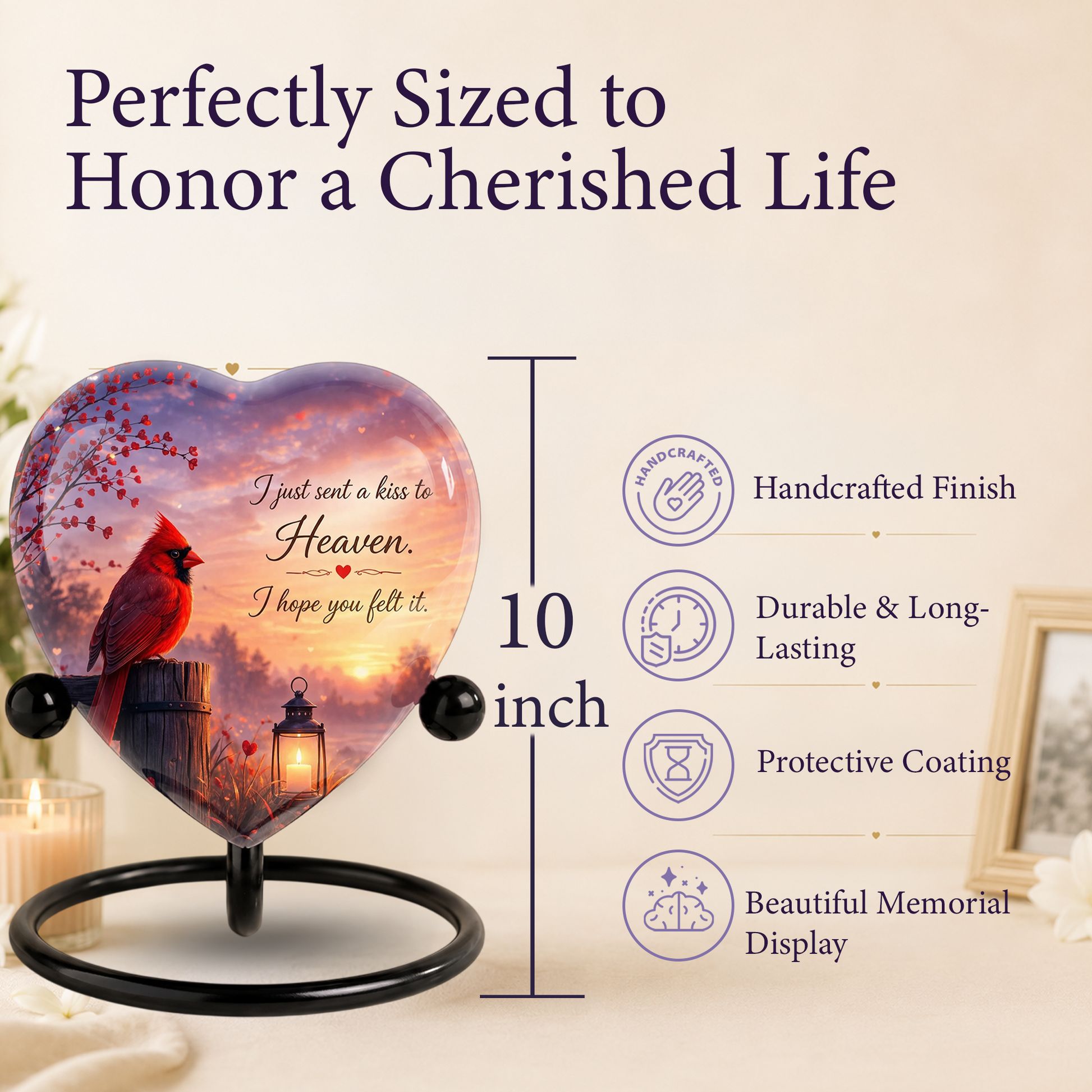 Cardinal Memorial Heart Urn, Adult Cremation Urn and Adult Urns for Ashes