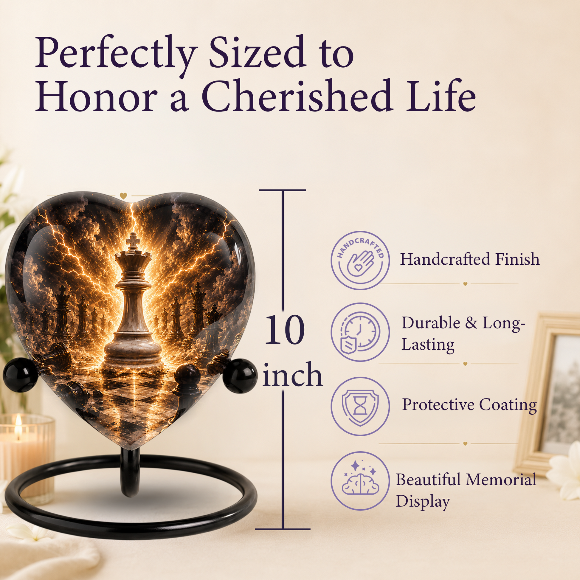 Royal Chess King Heart Adult Urn – Adult Urn, Urns for Adult Ashes,Adult Cremation Urns