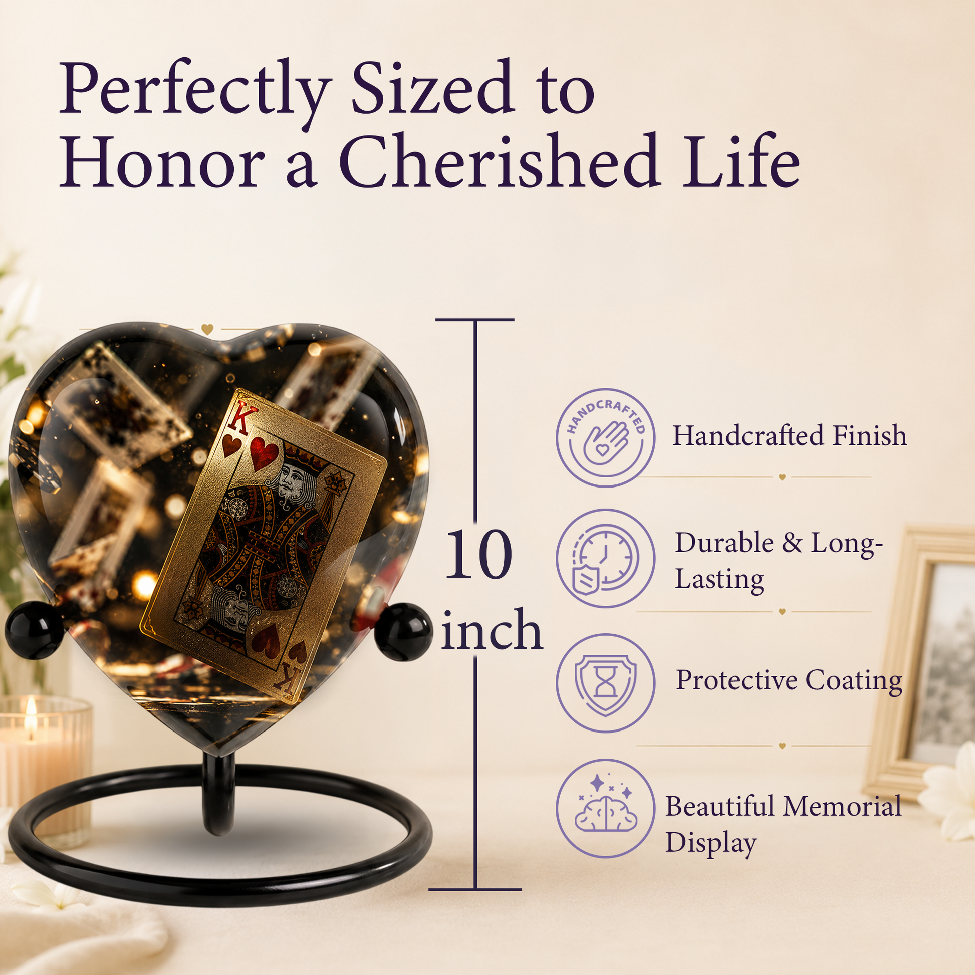King of Hearts Heart-Shaped Adult Cremation Urn – Unique Keepsake Urn for Dad
