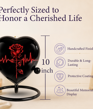 Red Rose Heart Cremation Urn for Ashes, Rose Memorial Urn, Heartbeat Rose Urn, Personalized Adult Cremation Urn, Romantic Floral Urn