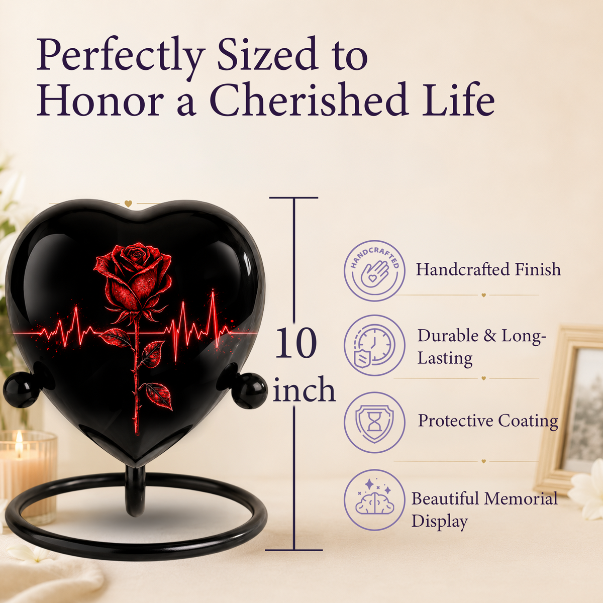 Red Rose Heart Cremation Urn for Ashes, Rose Memorial Urn, Heartbeat Rose Urn, Personalized Adult Cremation Urn, Romantic Floral Urn