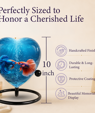 Heart-Shaped Betta Fish Cremation Urn – Beautiful Memorial Keepsake Urn for Adult Ashes, Unique Fish Urn for Loved Ones