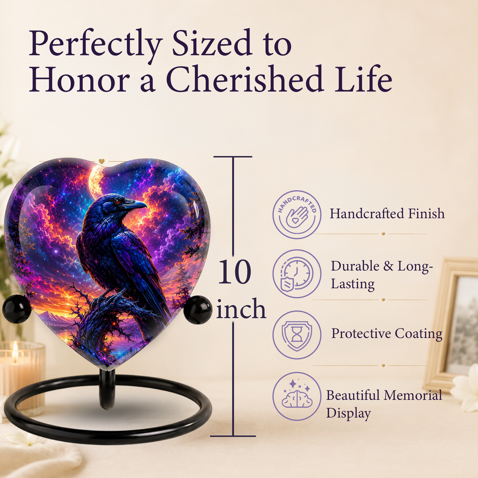 Raven Heart Cremation Urn for Adults – Unique Adult Urn for Ashes