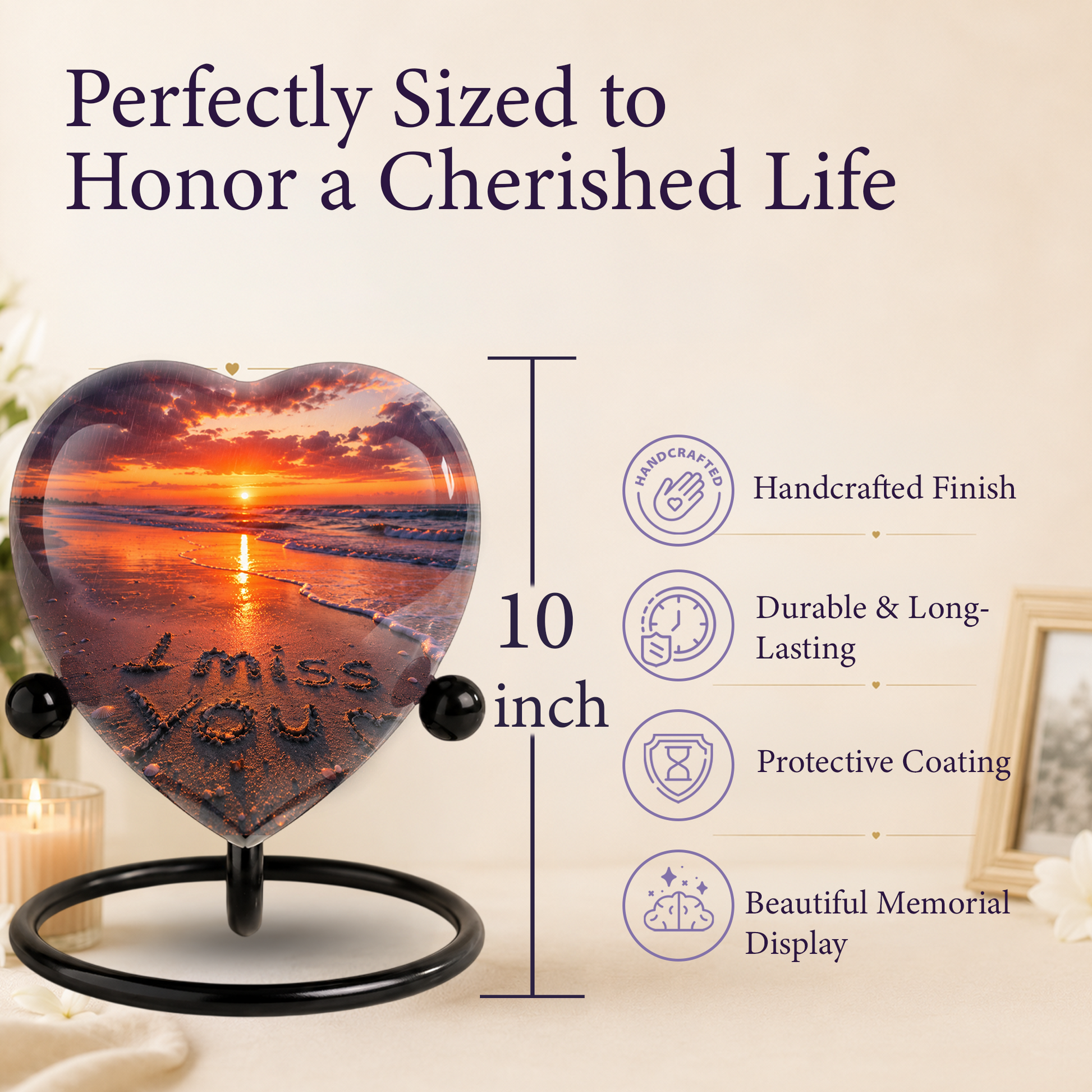 Beach Urn for Human Ashes – Ocean Sunset Beach Cremation Urn, Beach Keepsake Urn & Memorial Urn