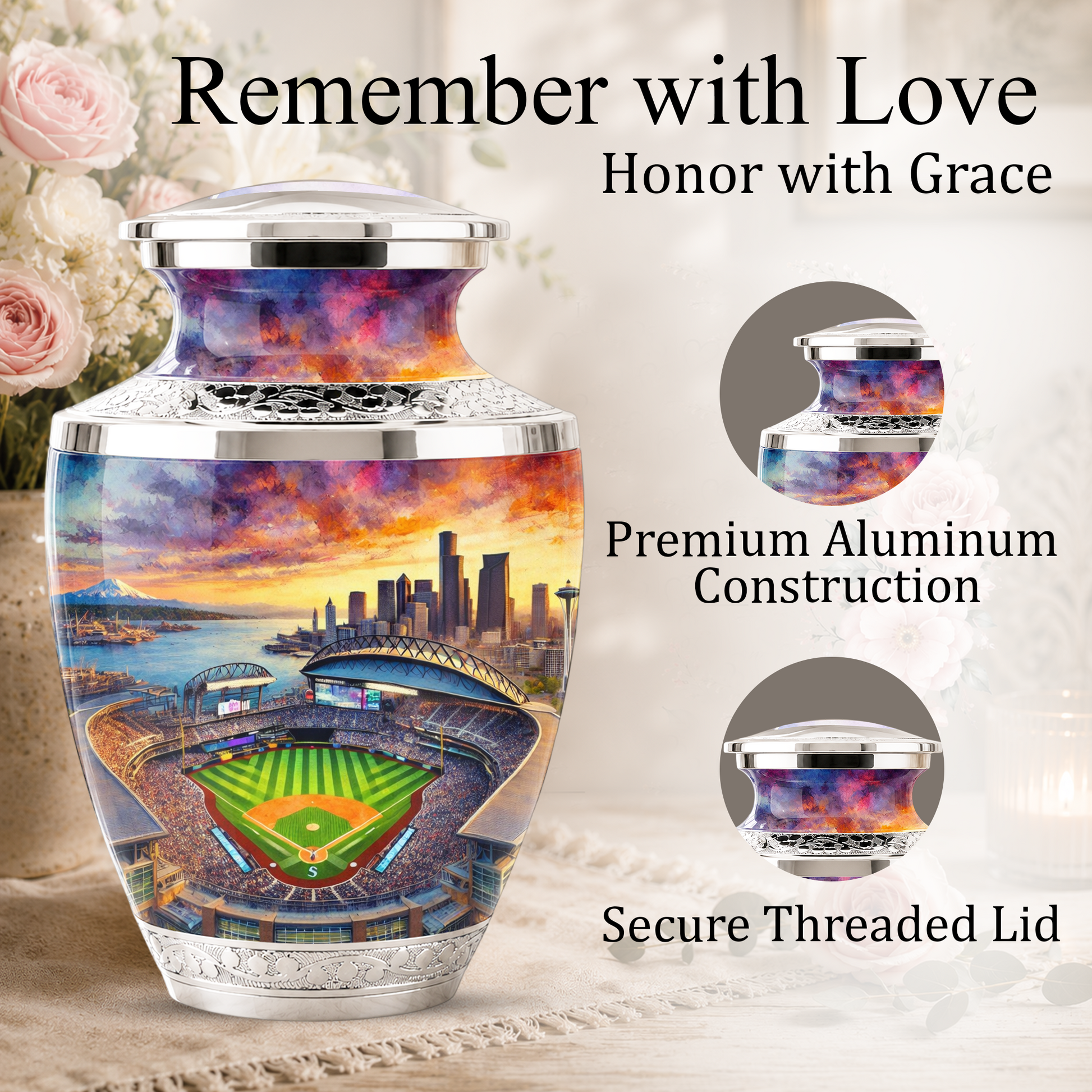 Customizable Baseball Stadium Cremation Urn for Men - Custom Baseball Ashes Urn