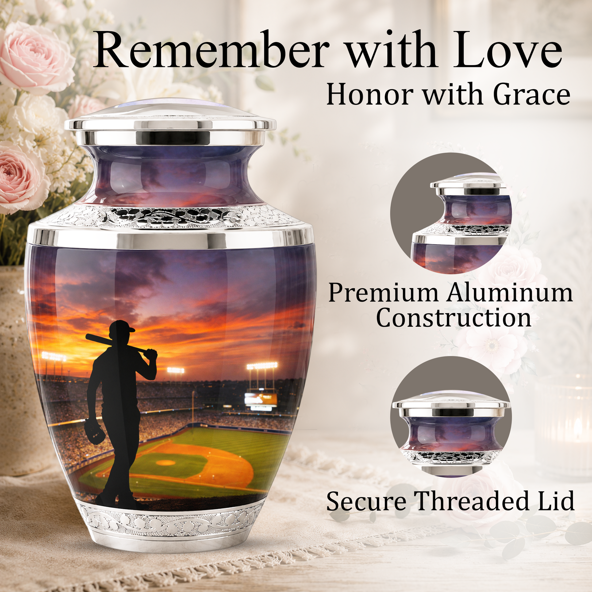 Baseball Player Cremation Urn for Dad, Personalized Baseball Memorial Urn for Son