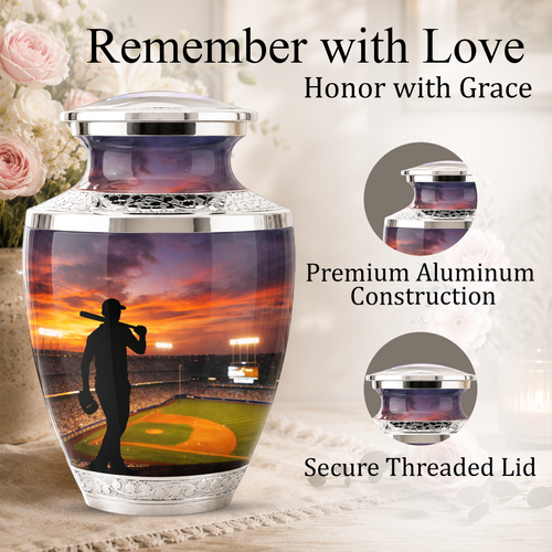 Baseball Player Cremation Urn for Dad, Personalized Baseball Memorial Urn for Son