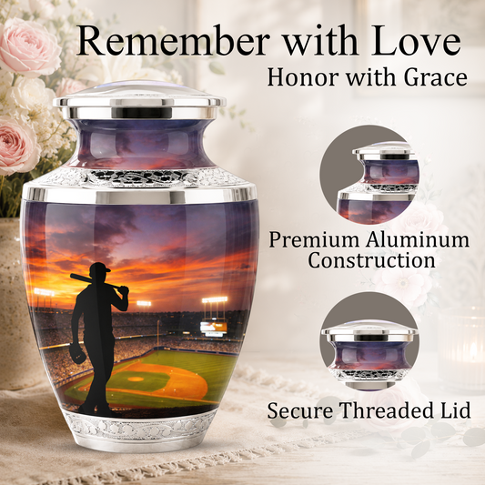 Baseball Player Cremation Urn for Dad, Personalized Baseball Memorial Urn for Son