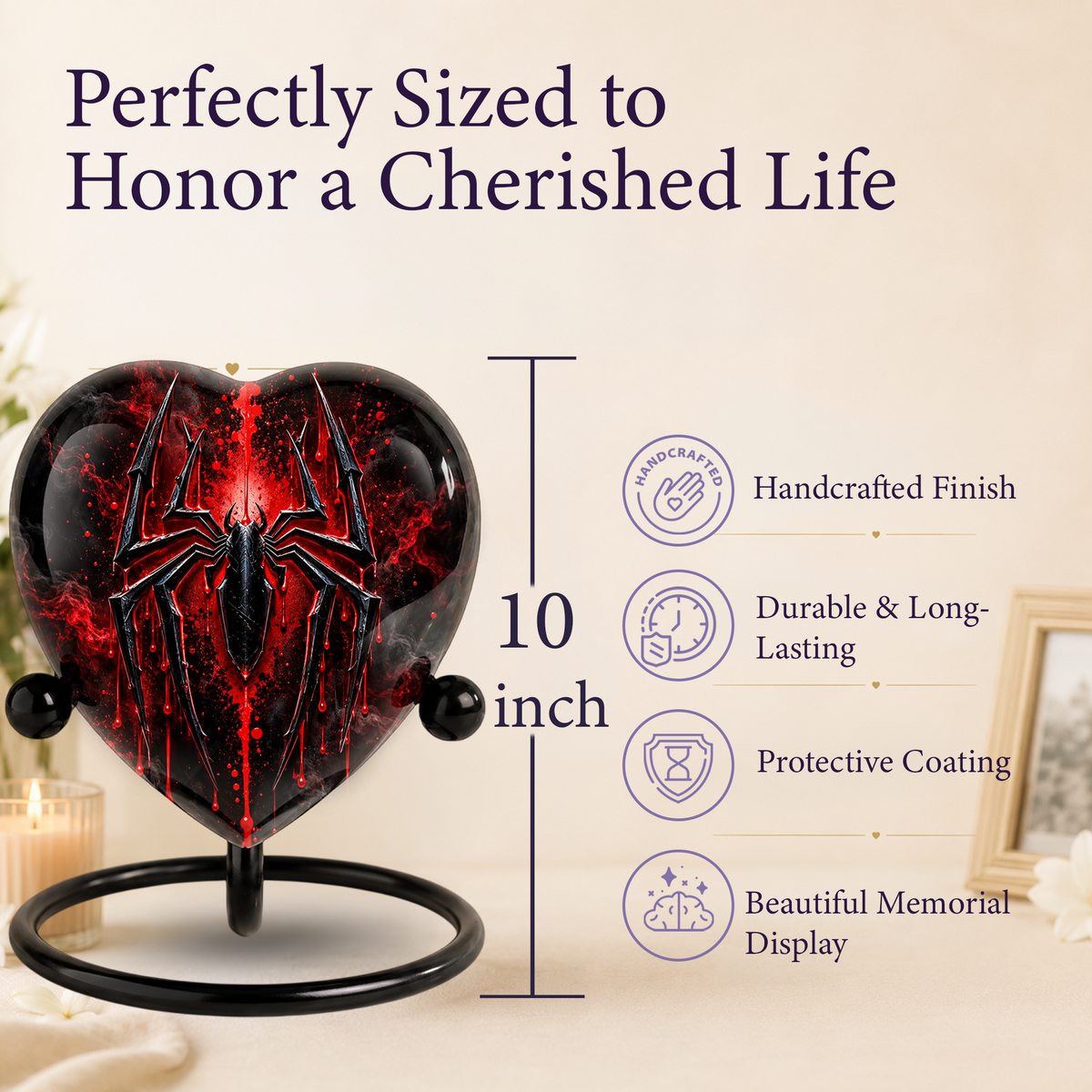 Spider Cremation Urn for Ashes, Gothic Spider Urn, Black Spider Memorial Urn, Red Spider Web Urn, Dark Fantasy Adult Urn, Personalized Heart Urn