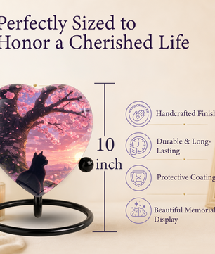 Cherry Blossom Cat Memorial Urn – Black Cat Sunset Heart Urn,Cat Memorial Keepsake Urn for Ashes