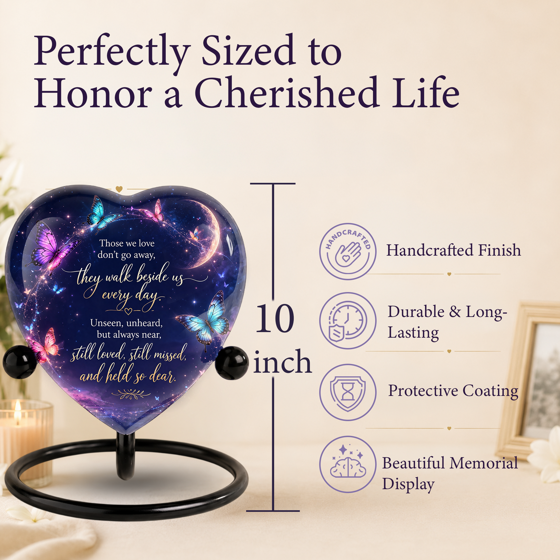Butterfly Heart Shaped Urn for Ashes – Beautiful Memorial Butterfly Urn for Human Ashes