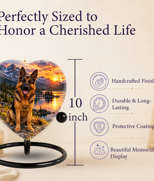 German Shepherd Heart Cremation Urn for Ashes, Personalized Adult Memorial Urn Heart Shaped Pet Memorial