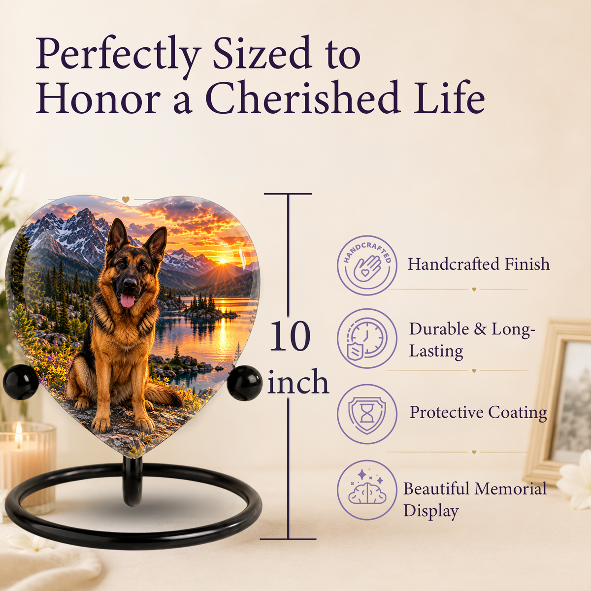 German Shepherd Heart Cremation Urn for Ashes, Personalized Adult Memorial Urn Heart Shaped Pet Memorial