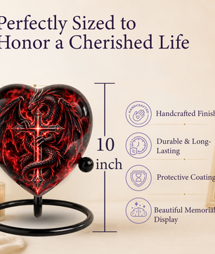 Red Dragon Cremation Urn for Ashes, Dragon Cross Memorial Urn, Gothic Fantasy Adult Urn, Personalized Dragon Urn for Men, Heart Shaped Urn