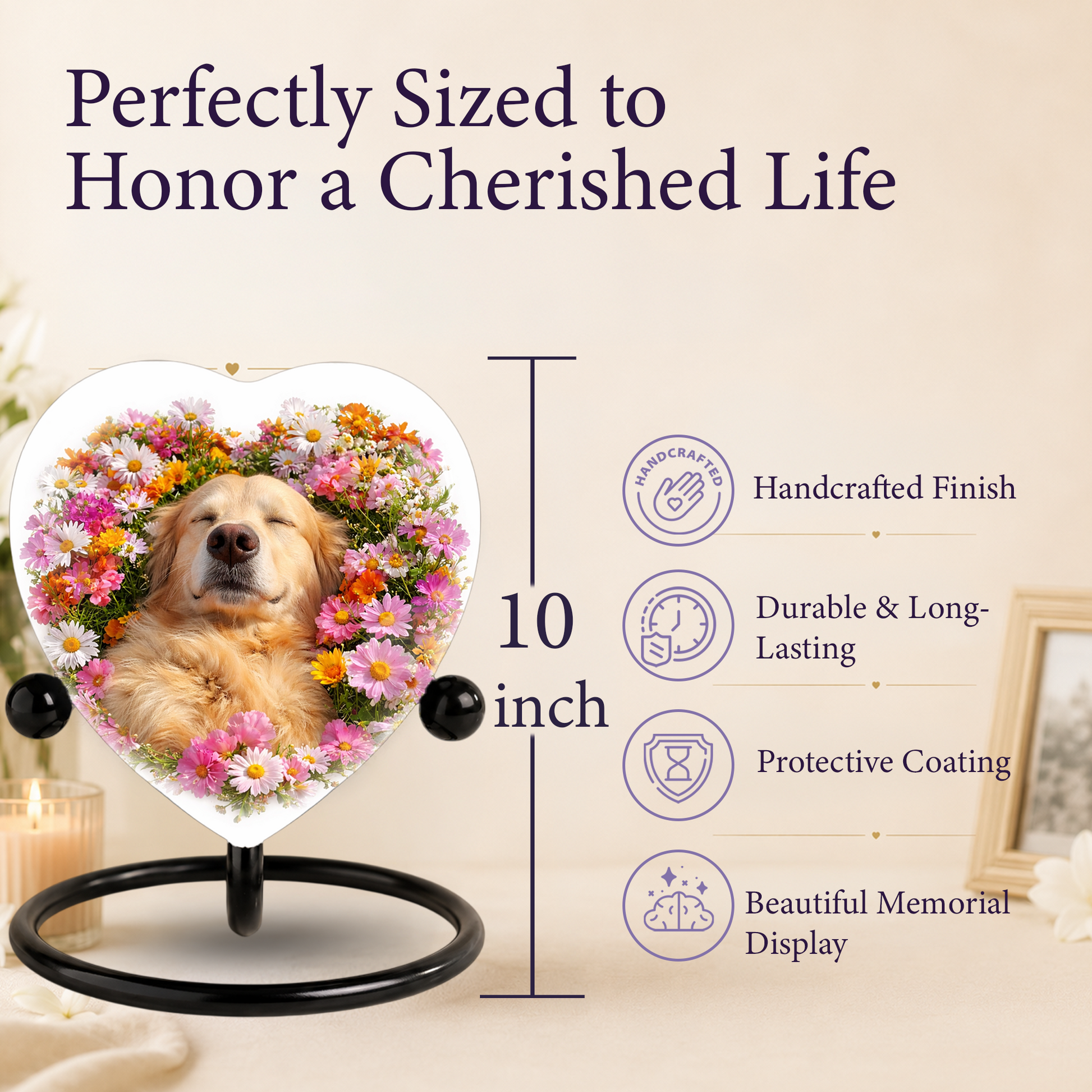 Golden Retriever Flower Heart Adult Urn for Ashes – Peaceful Floral Memorial Cremation Urn
