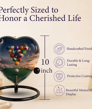 Billiards Pool Table Adult Urn – Pool Balls Sunset Heart Design Adult Cremation Urn for Ashes