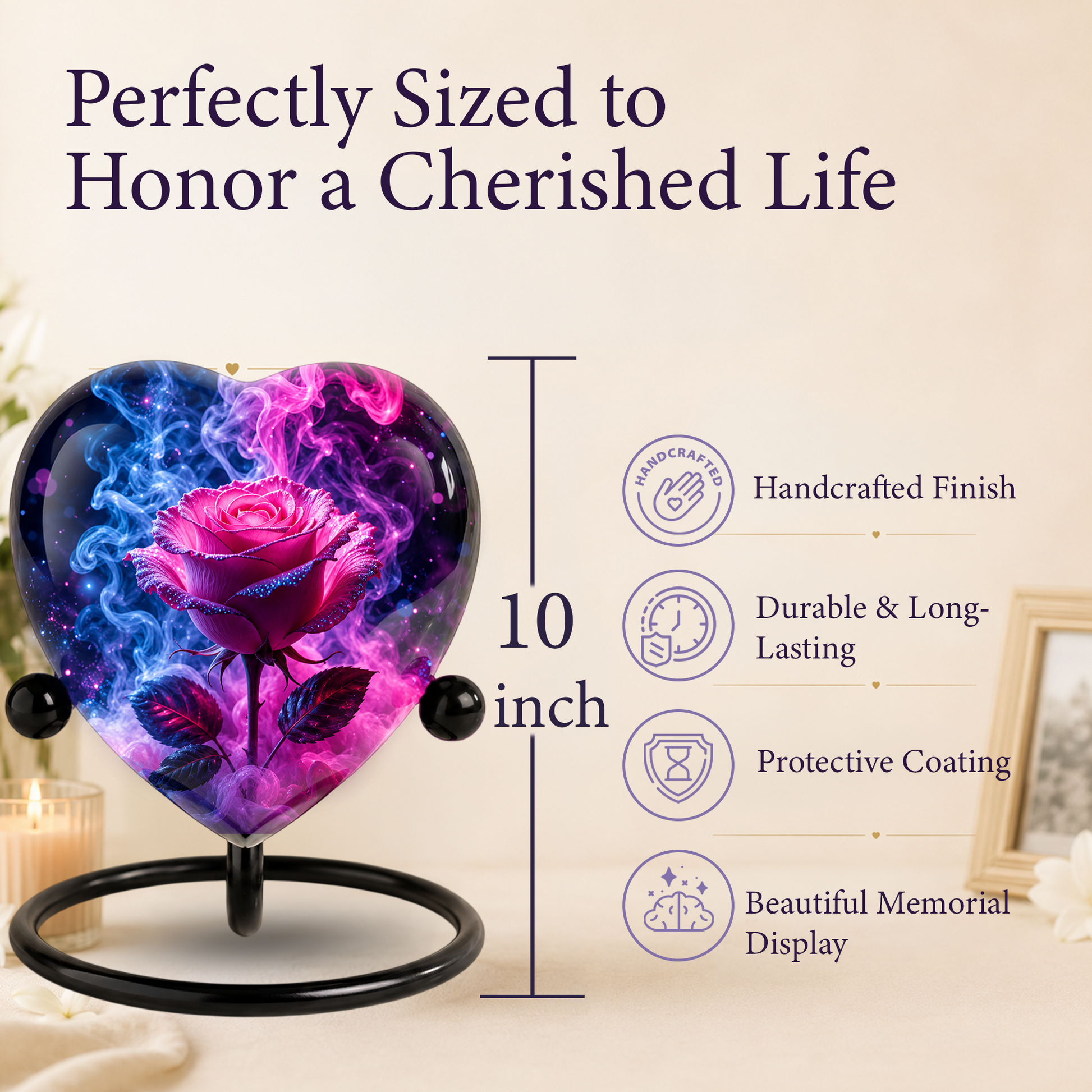 Pink Rose Adult Urn – Adult Urn for Ashes, Rose Cremation Urn, Heart-Shaped Adult Cremation Urn