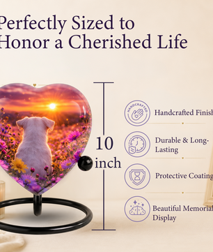 Sunset Rainbow Bridge Dog Adult Urn for Human Ashes – Heart-Shaped Memorial Adult Cremation Urn