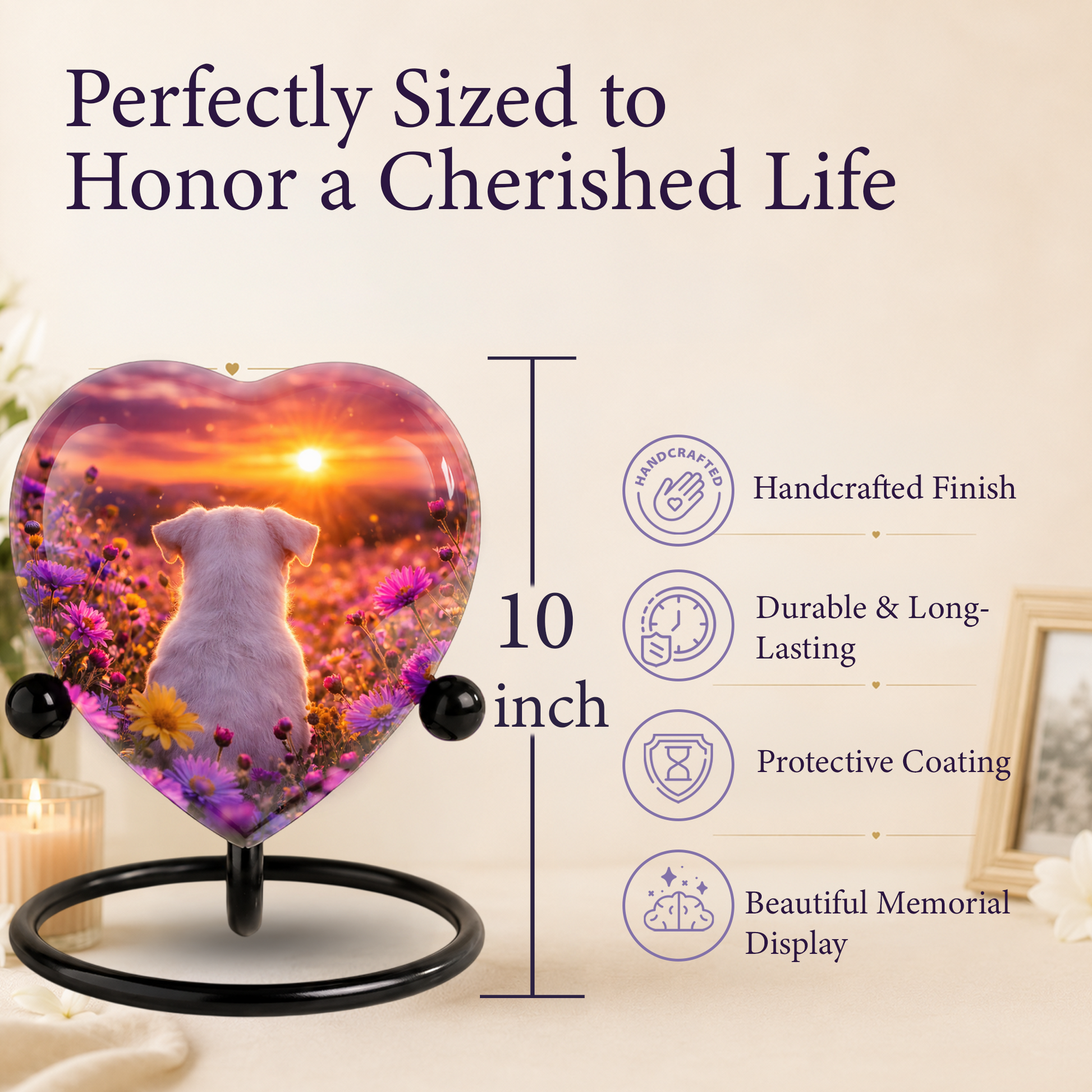 Sunset Rainbow Bridge Dog Adult Urn for Human Ashes – Heart-Shaped Memorial Adult Cremation Urn