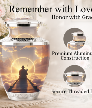 Fishing in Heaven Funeral Urn for Dad - Custom Keepsake Memorial Urns for Male Ashes