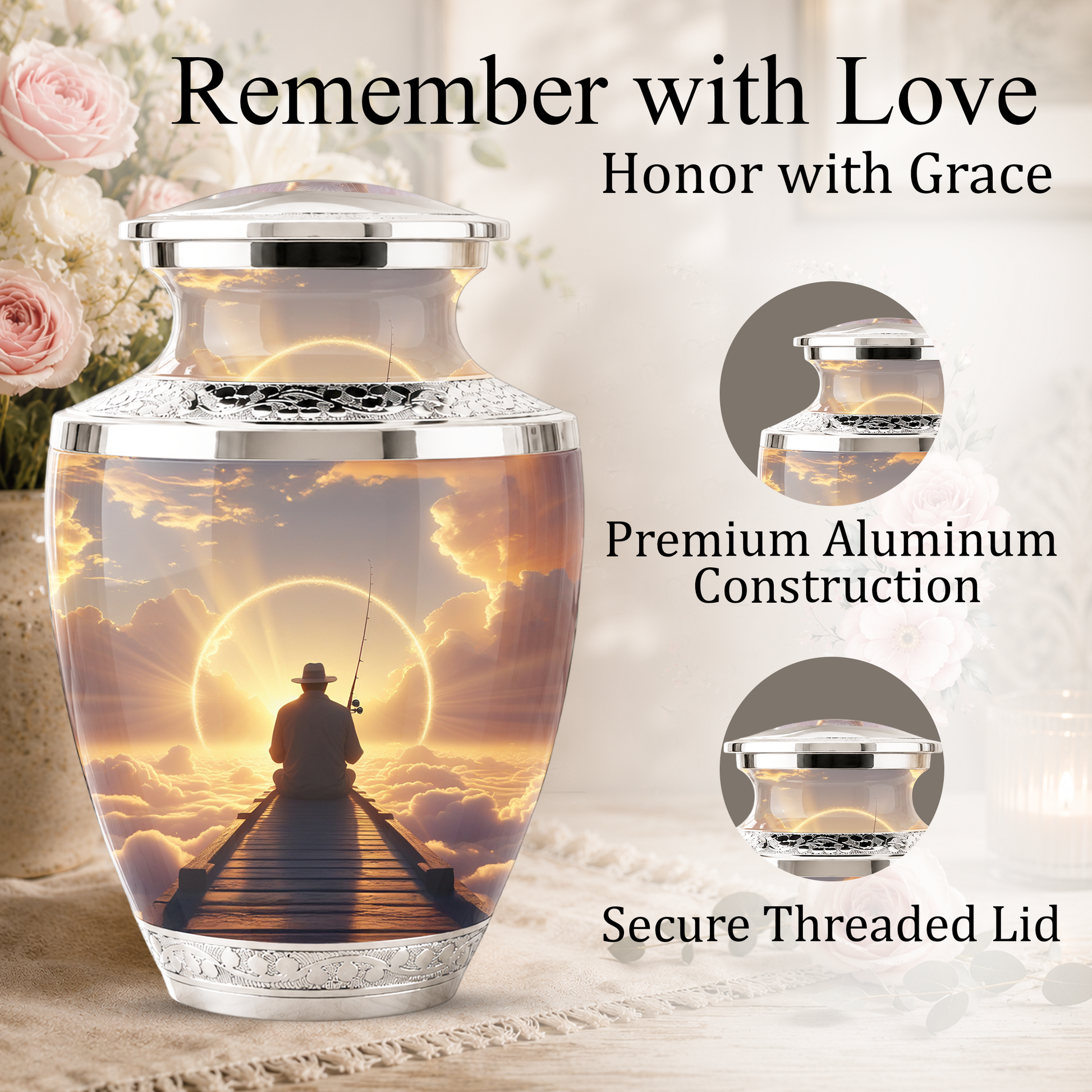 Fishing in Heaven Funeral Urn for Dad - Custom Keepsake Memorial Urns for Male Ashes