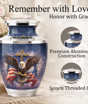 Eagle American Flag Cremation Urn for Dad, Patriotic Memorial Urn for Father, Military Keepsake