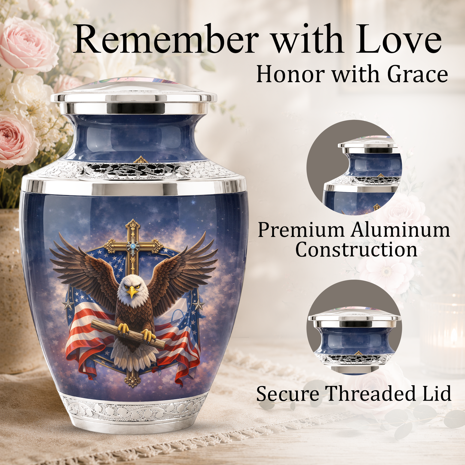Eagle American Flag Cremation Urn for Dad, Patriotic Memorial Urn for Father, Military Keepsake