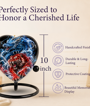 Dragon Tiger Heart Cremation Urn for Ashes, Personalized Adult Memorial Urn Heart Shaped Adult Cremation Urn