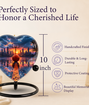 Basketball Sunset Adult Urn – Sports-Themed Adult Cremation Urn for Ashes