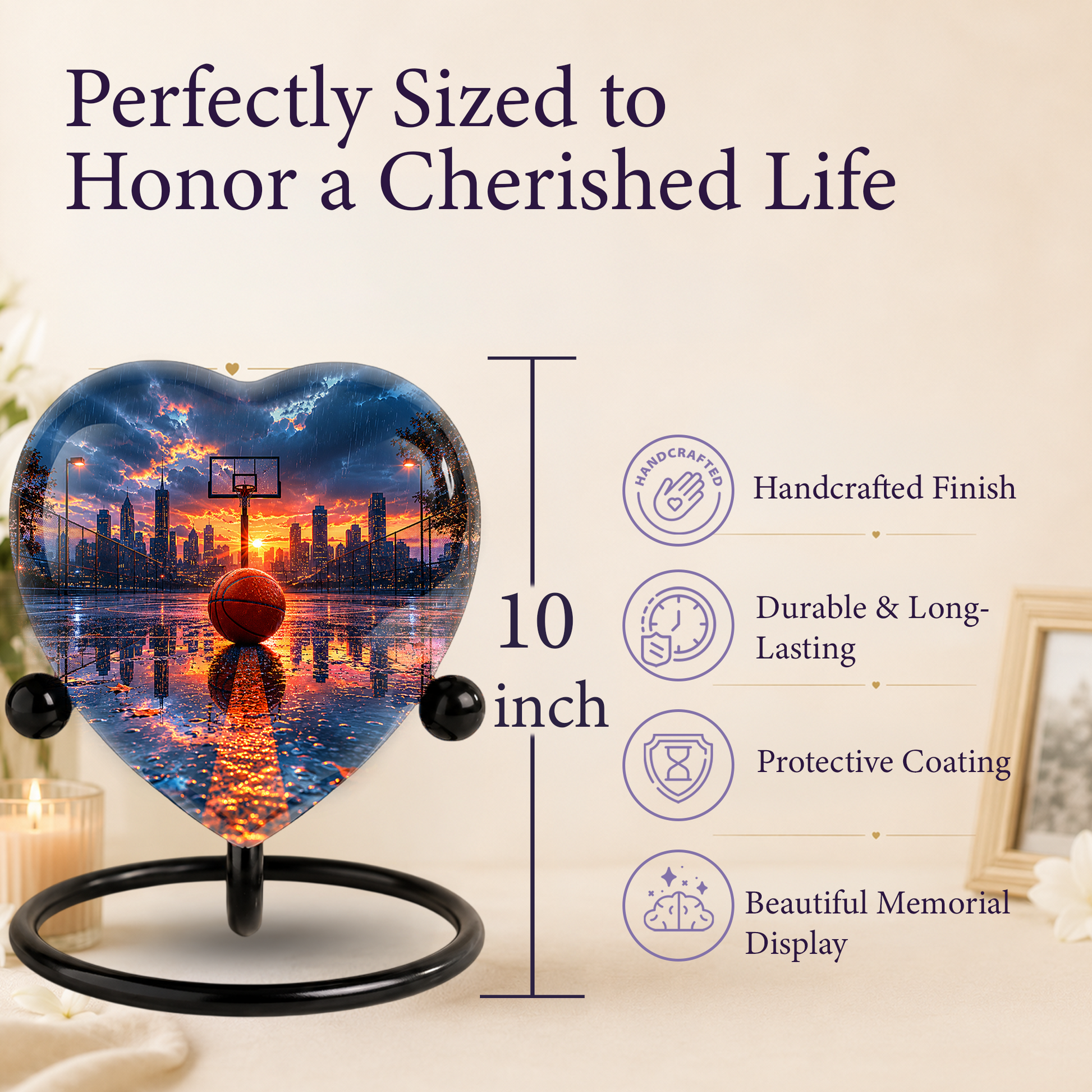 Basketball Sunset Adult Urn – Sports-Themed Adult Cremation Urn for Ashes