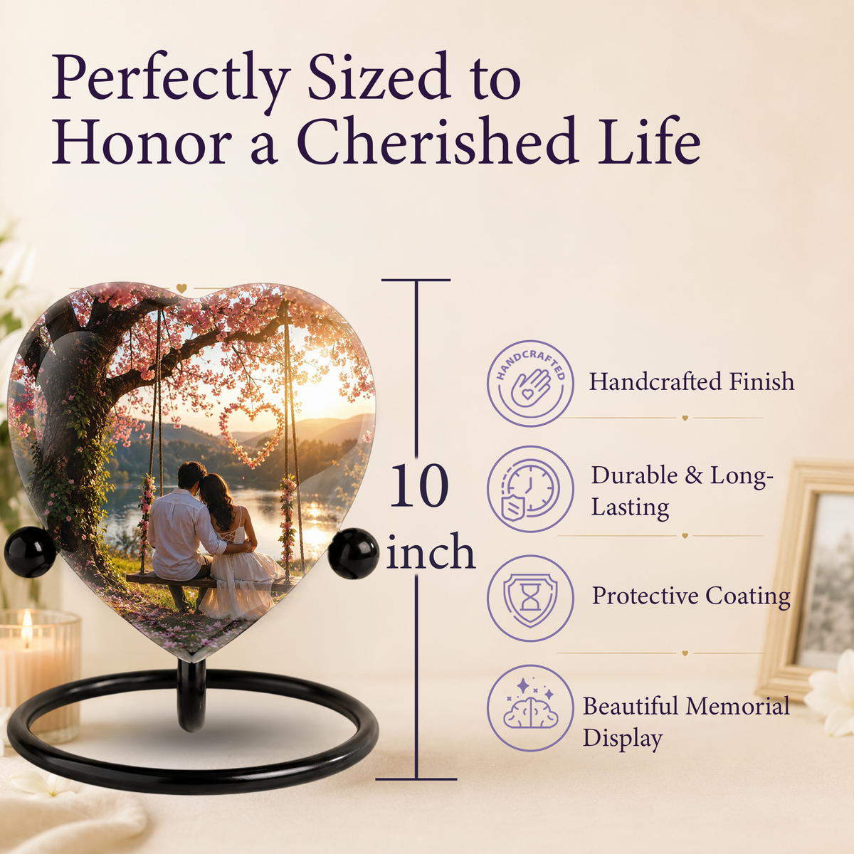Loving Couple Heart Cremation Urn for Adults – Beautiful Adult Urn for Ashes, Romantic Memorial Urn for Husband & Wife