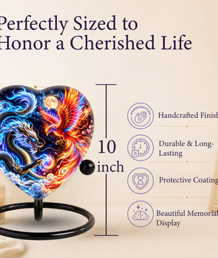 Heart Shaped Dragon and Phoenix Urn for Ashes, Blue Dragon Firebird Cremation Urn, Fantasy Memorial Urn for Human Ashes