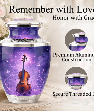 Purple Violin Cremation Urn for Mom and Dad, Musical Memorial Urn for Male and Female