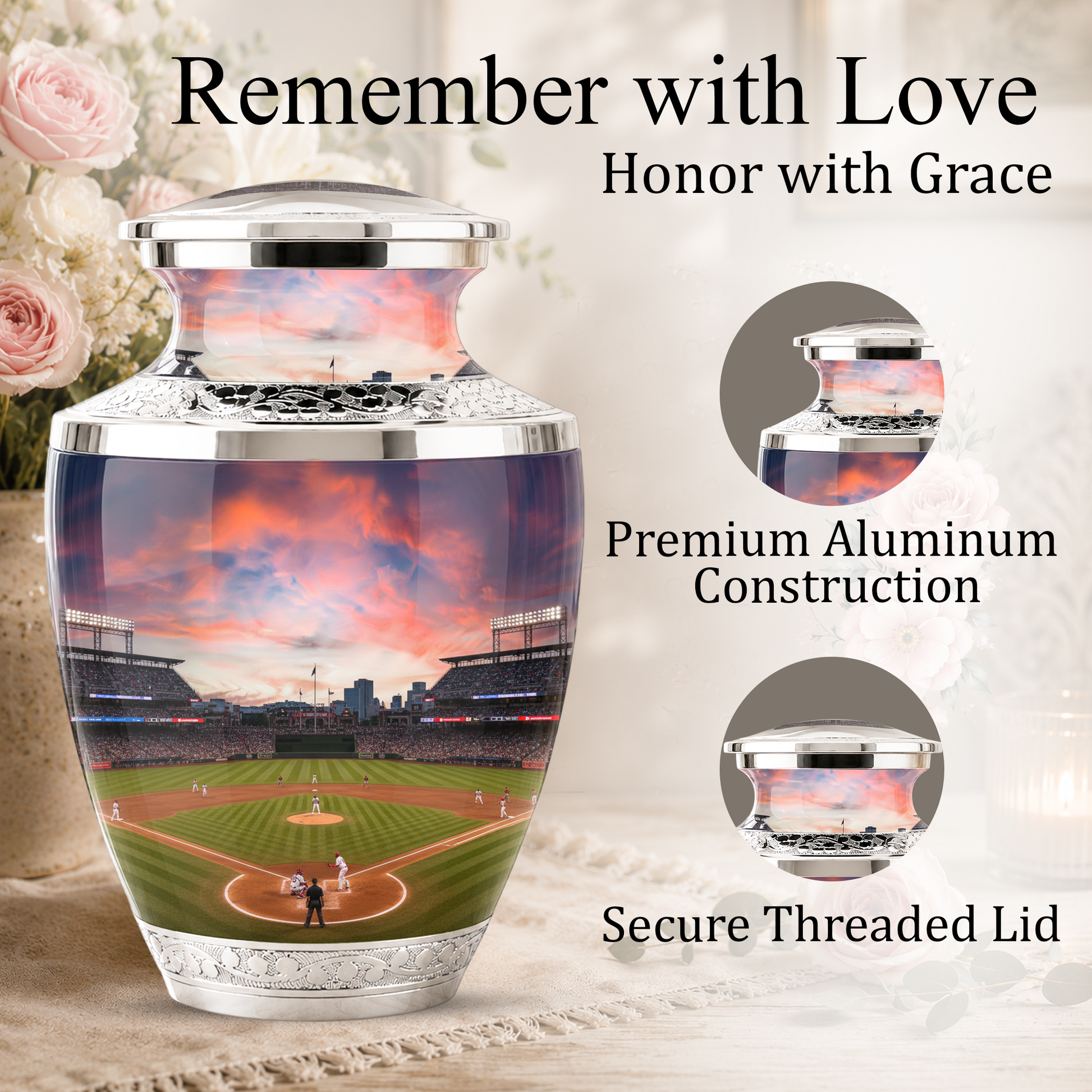 Unique Baseball Cremation Urn for Dad, Custom Baseball Modern Urn for Human Ashes