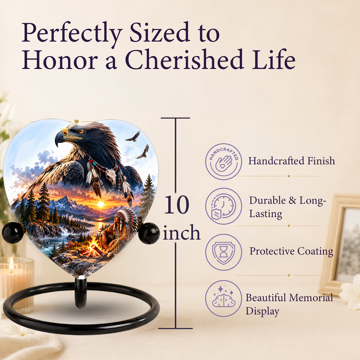Eagle Adult Urn for Ashes, Native American Inspired Memorial Urn, Bald Eagle and Mountain Sunset Cremation Urn