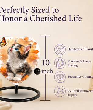 Personalized Cat Urn for Ashes – Autumn Kitten Butterfly Memorial Pet Urn