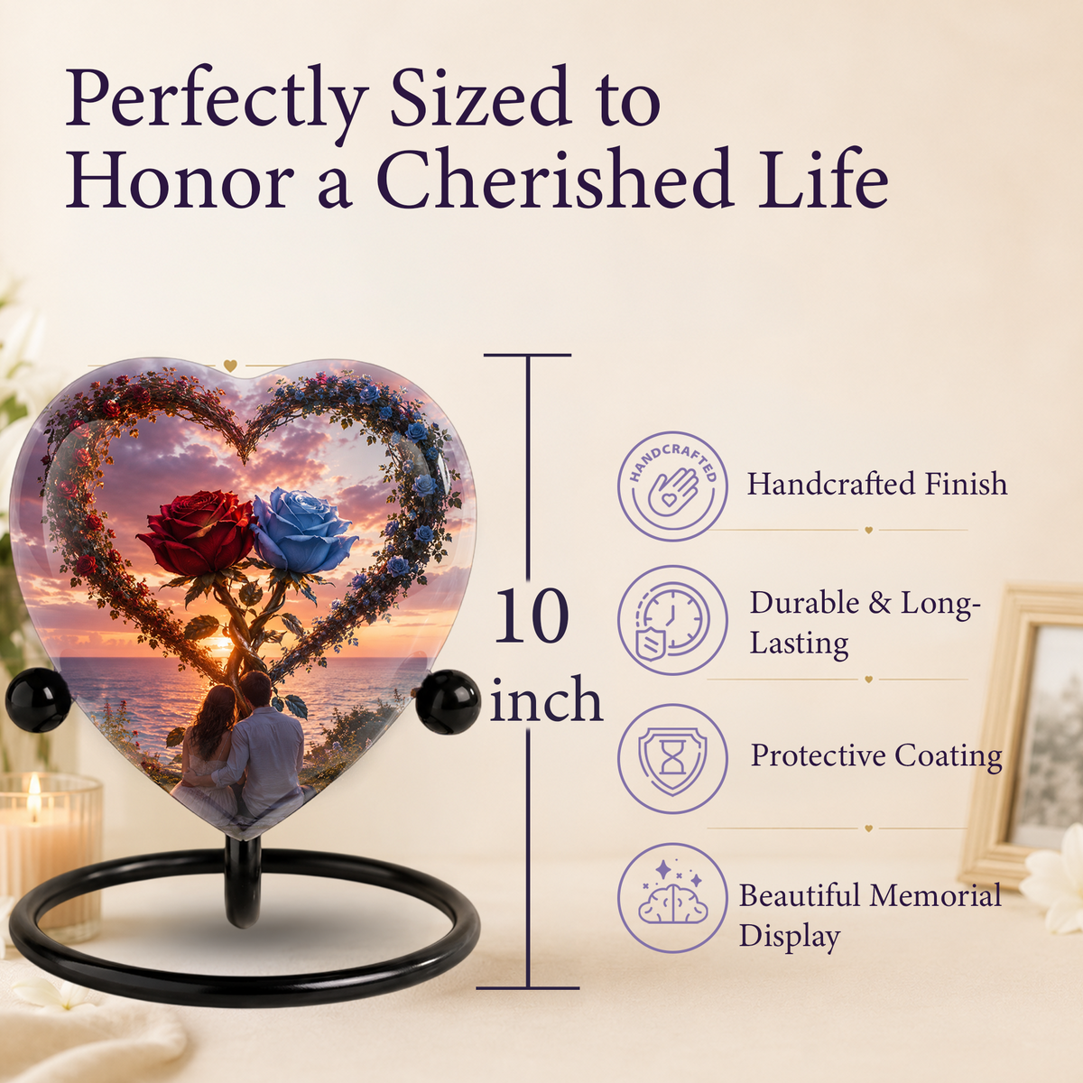 Heart Shaped Adult Cremation Urn for Ashes – Beautiful Rose Memorial Urn for Loved Ones
