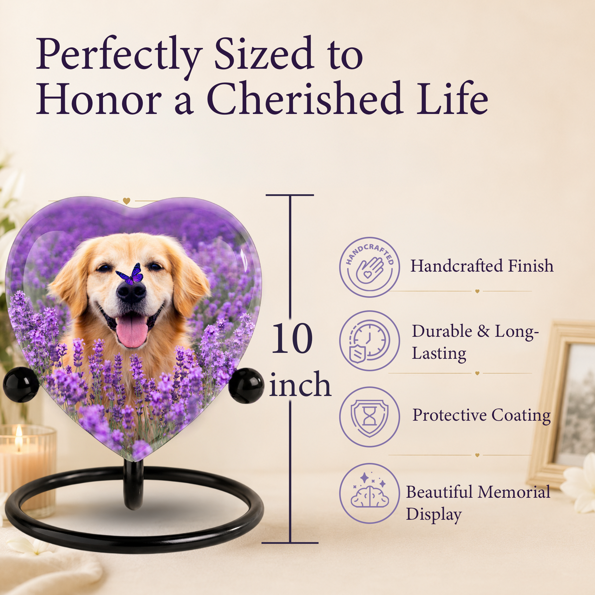 Personalized Dog Urn for Ashes – Golden Retriever Butterfly & Lavender Heart Memorial Pet Urn
