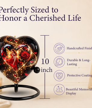 Heart Shaped Fairy Rose Urn for Ashes, Red Rose Cremation Urn