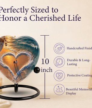 Beach Heart Cremation Urn for Adult Ashes, Personalized Ocean Memorial Urn, Adult Urn for Human Ashes, Custom Beach Urn