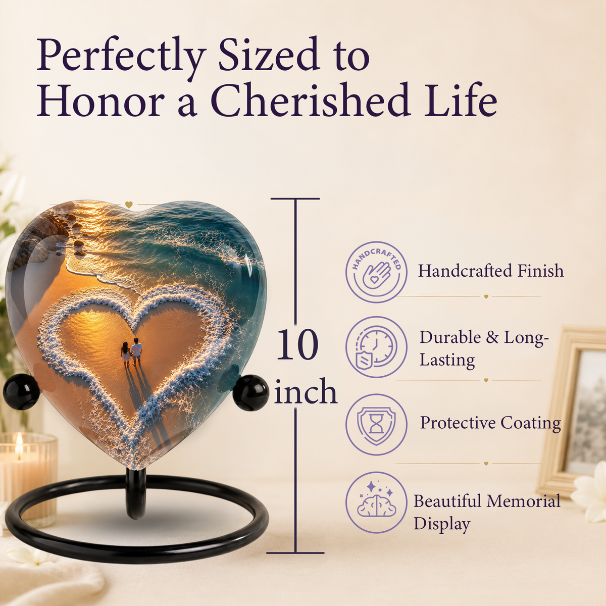 Beach Heart Cremation Urn for Adult Ashes, Personalized Ocean Memorial Urn, Adult Urn for Human Ashes, Custom Beach Urn