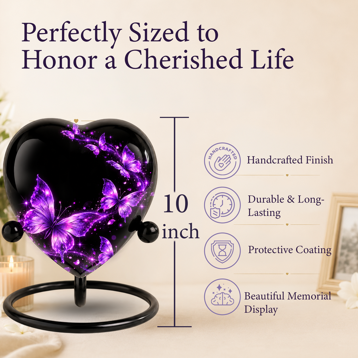 Purple Butterfly Adult Cremation Urn for Ashes, Personalized Butterfly Memorial Urn, Purple Heart Urn, Butterfly Cremation Urn, Adult Urn