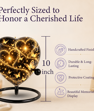 Butterfly Adult Urn for Ashes, Gold Heart Memorial Urn, Elegant Adult Cremation Urn