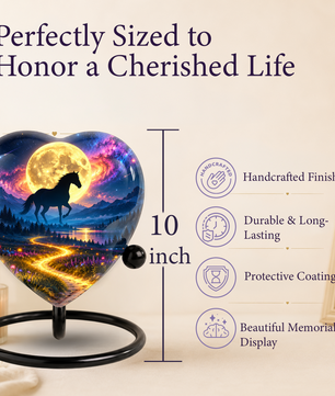 Horse Adult Urn for Ashes, Black Horse and Golden Moon Memorial Urn, Celestial Mountain Cremation Urn