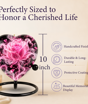 Pink Rose Adult Cremation Urn for Ashes, Personalized Rose Memorial Urn, Heart Shaped Adult Urn, Pink Flower Cremation Urn, Love Urn