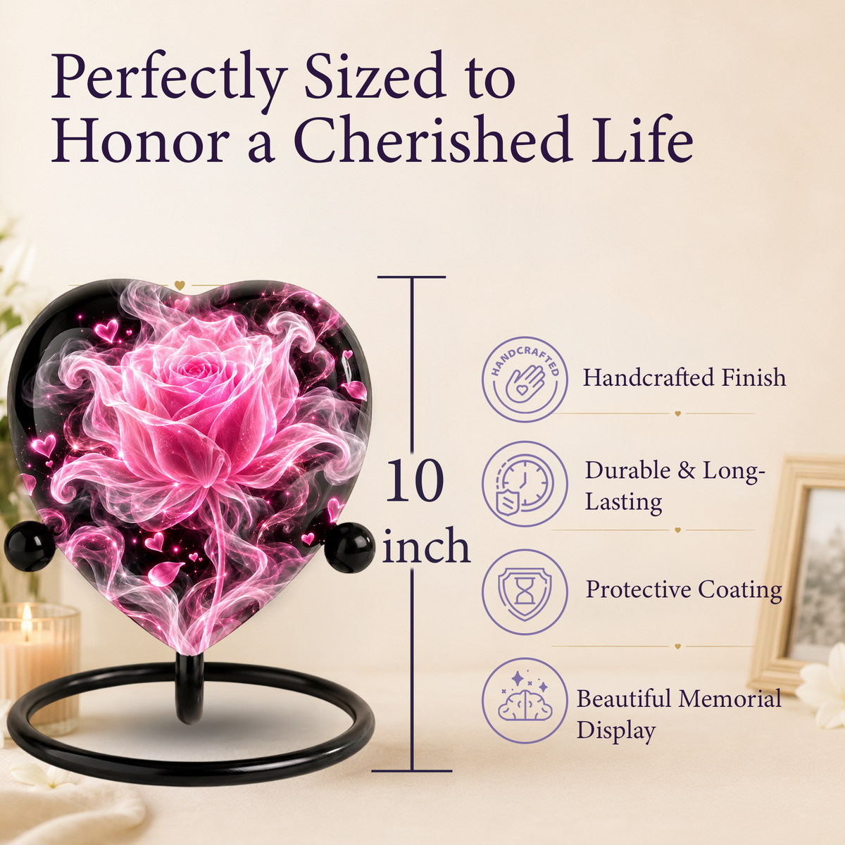 Pink Rose Adult Cremation Urn for Ashes, Personalized Rose Memorial Urn, Heart Shaped Adult Urn, Pink Flower Cremation Urn, Love Urn