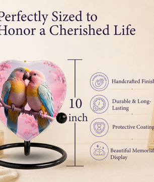 Beautiful Urn for Mother’s Ashes – Heart-Shaped Parrot Cremation Memorial Keepsake for Mom and Loved Ones