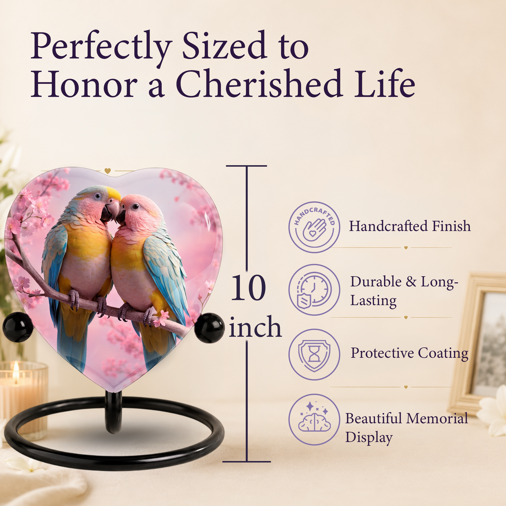 Beautiful Urn for Mother’s Ashes – Heart-Shaped Parrot Cremation Memorial Keepsake for Mom and Loved Ones