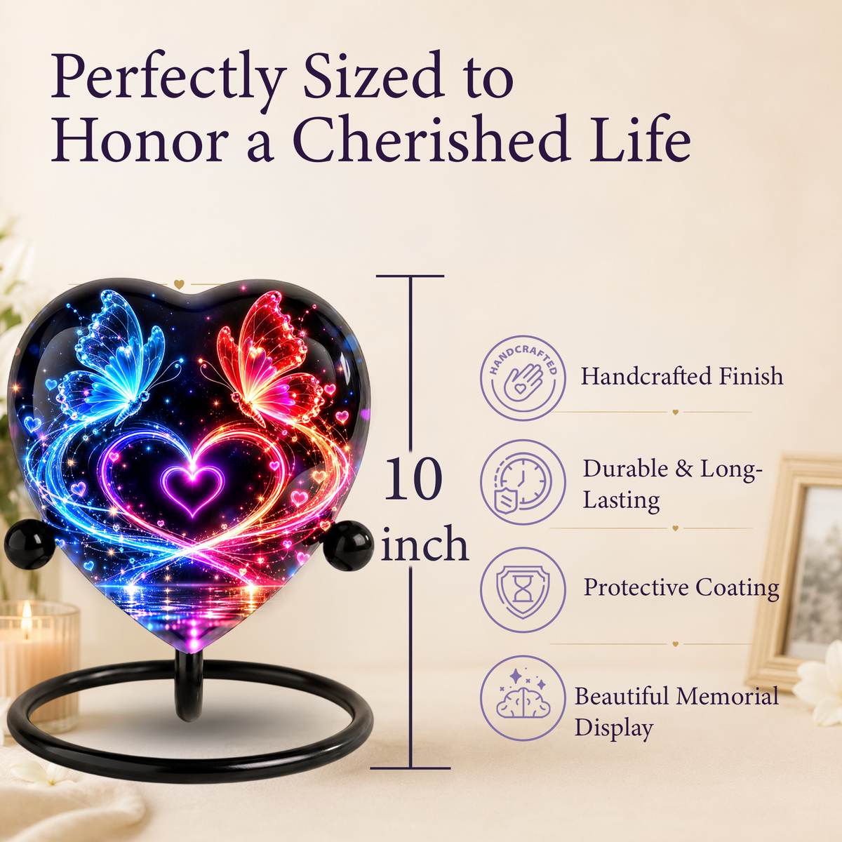 Butterfly Adult Urn for Ashes, Blue and Red Butterfly Heart Memorial Urn, Colorful Love and Light Cremation Urn